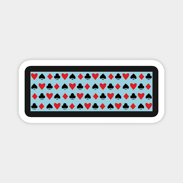 Playing Card Suits Striped All Over Poker Pattern on Blue Magnet by gloobella