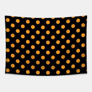 Orange Polka Dots Pattern on Black Background Tapestry