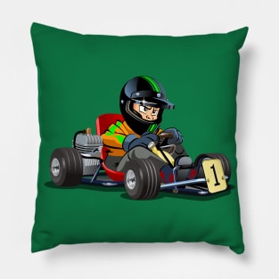 Cartoon kart with kid racer Pillow