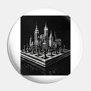 Cityscape Gambit: Skyline Chess Match Tee gift Pin