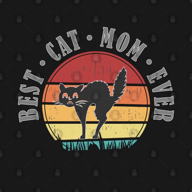 Best Cat Mom Ever Retro Sunset Vector Graphics v.2 by RamoryPrintArt