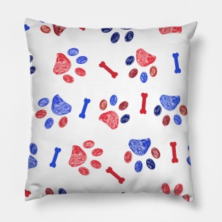 Blue and red doodle paw prints Pillow