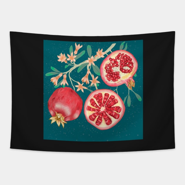 Pomegranates branch Tapestry by Papergrape