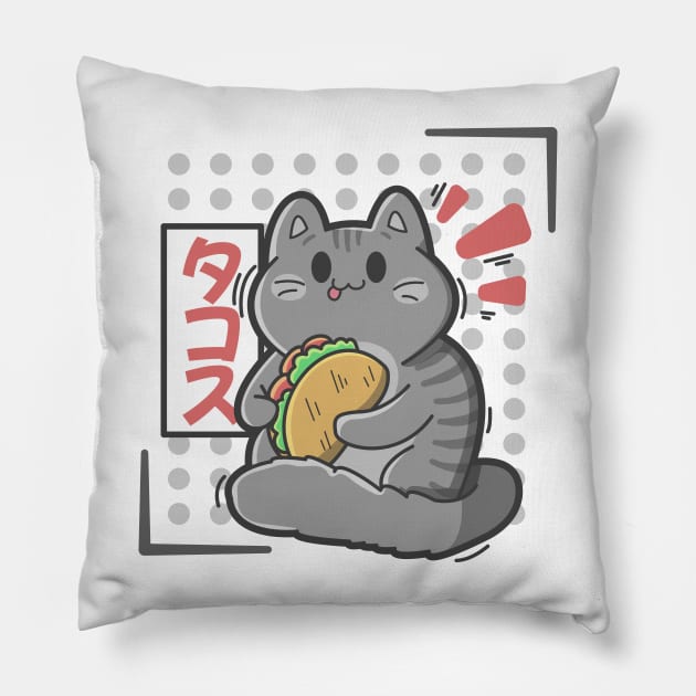 kawaii taco kitty Pillow by ArtStopCreative