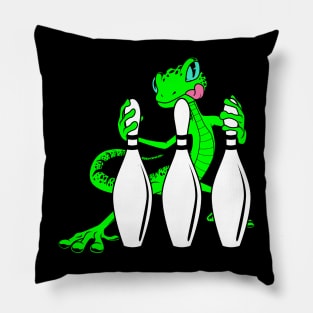 Gecko between bowling pins - Bowling Pillow