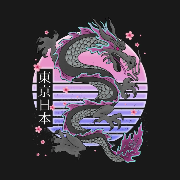 Japanese Tokyo Dragon Retro 80s Vaporwave Sakura by gogo-jr