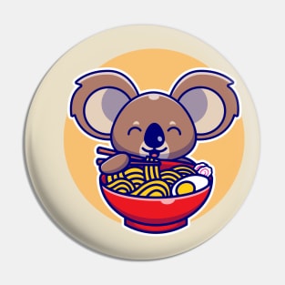 Cute Koala Eating Noodle With Chopstick Cartoon Pin