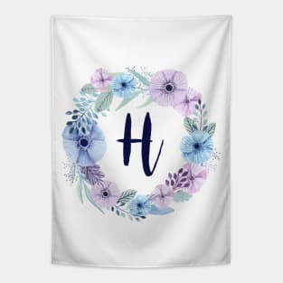 Floral Monogram H Icy Winter Blossoms Tapestry