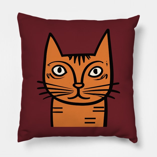 Quirky Orange Cat - Midcentury Illustration Pillow by Sorry Frog