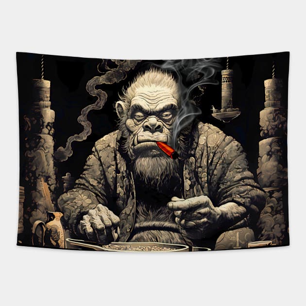 I Smoke Cigars on a Dark Background Tapestry by Puff Sumo