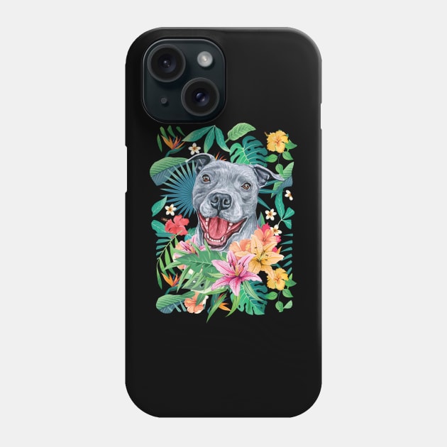 Tropical Blue Pit Bull Pitbull Phone Case by LulululuPainting