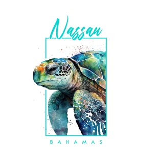 Nassau Bahamas Watercolor Sea Turtle Portrait T-Shirt