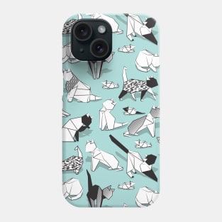 Origami kitten friends // pattern // aqua background paper cats Phone Case