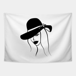 Black and white illustration of woman in hat Tapestry