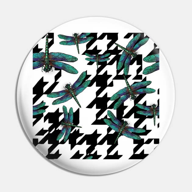 Houndstooth and Dragonfly Pin by missdebi27