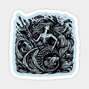 Woodcut Mermaid Magnet