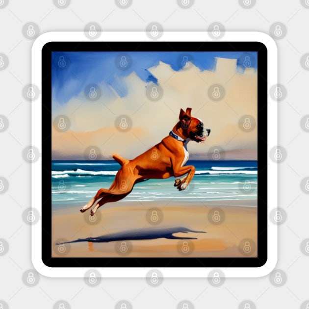 Boxer at the Beach Magnet by KayBeeTees