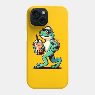 Funny frog with bubble tea Phone Case