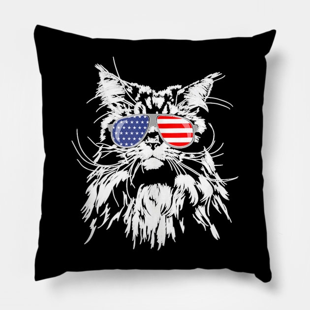 Funny Proud Maine Coon American Flag Sunglasses Gift Big Cat Pillow by Peter Smith