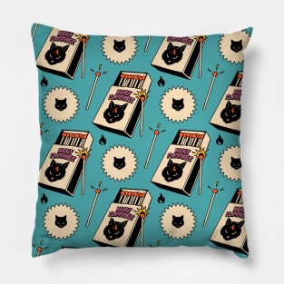 Highly Flammable Black Cat Pattern in blue Pillow