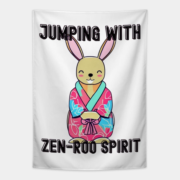 Jumping with zen-roo spirit Tapestry by Japanese Fever