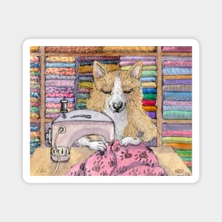 She was a dab paw with quilts, this corgi dog seamstress Magnet