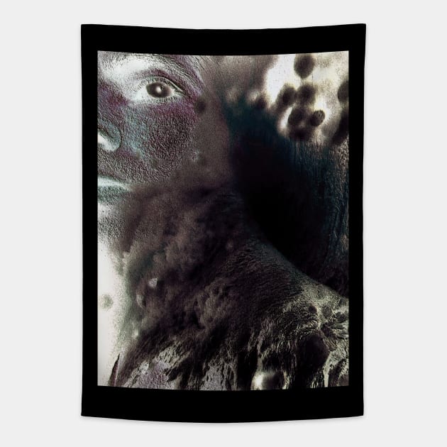 Portrait, digital collage, special processing. Men looking. Behind dark. Very grainy on close, but so beautiful. Inverted colors. Tapestry by 234TeeUser234