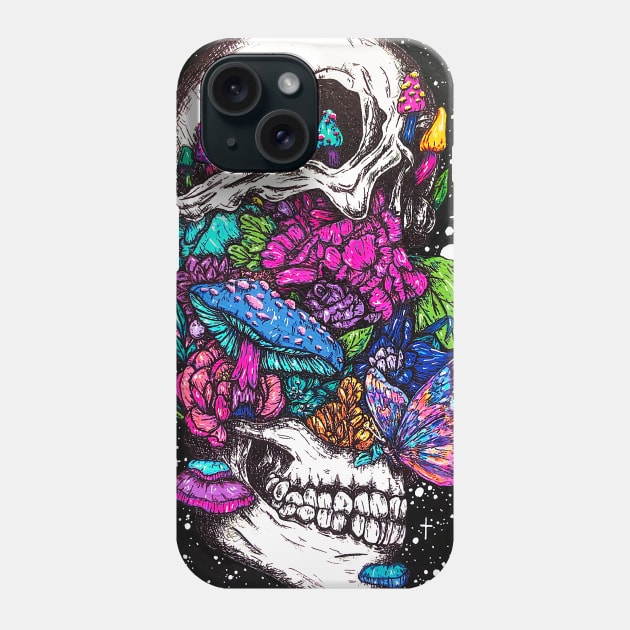 After Life - Mushroom and Botanicals Skull Phone Case by rosiemoonart