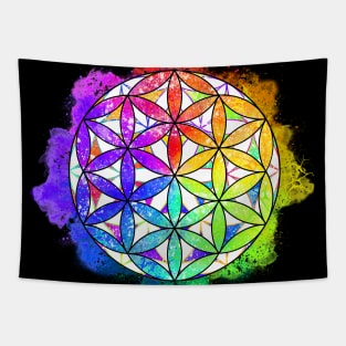 Rainbow Geometric Circle Flower Mandala - Overlap Tapestry