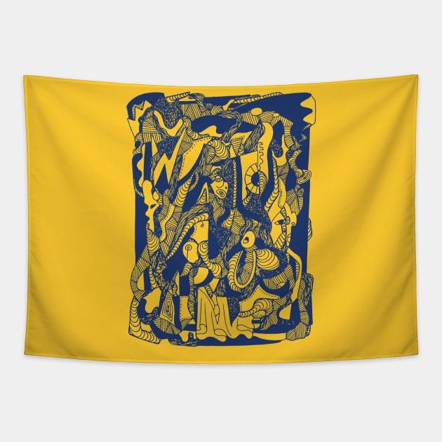 Navy Gold Color Abstract Wave of Thoughts No 4 Tapestry by kenallouis