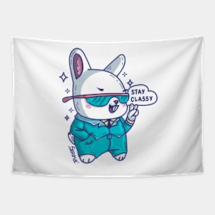 Kawaii Cute Rabbit in a suit saying "Stay Classy" Tapestry