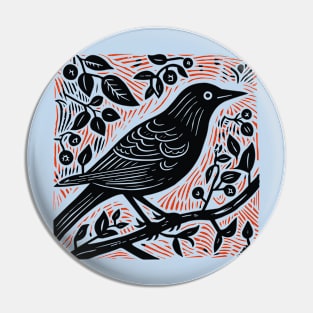 Lino Cut Bird Pin