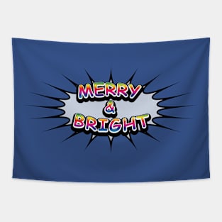 Comic Book Style 'Merry & Bright' Message on Blue Tapestry