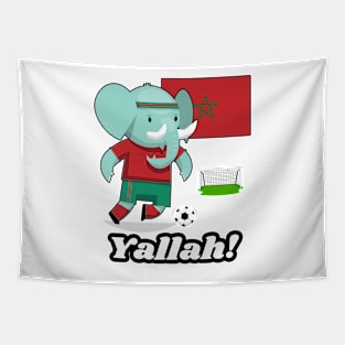 ⚽ Morroco Football, Cute Elephant Scores a Goal, يله! Team Spirit Tapestry