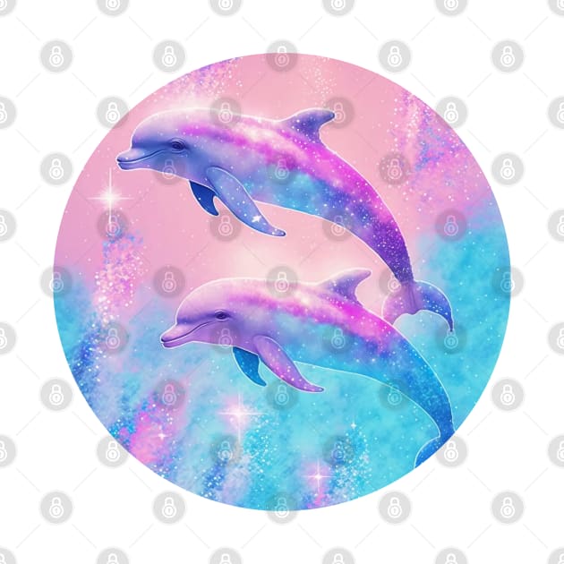 Pink and Blue Glitter Dolphins by MythicPrompts