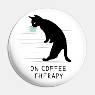 Black Cat on Coffee Therapy Pin