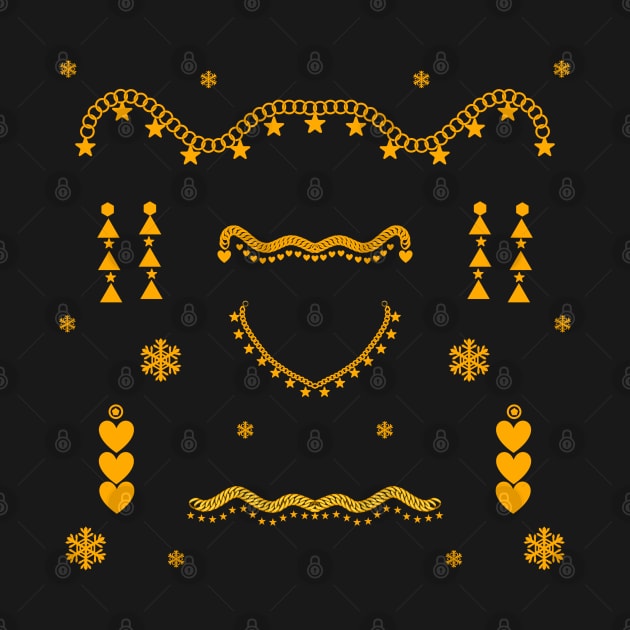 Vibrant Star Gold Jewellery Chain, Earrings, Necklace & Snowflakes by TANSHAMAYA