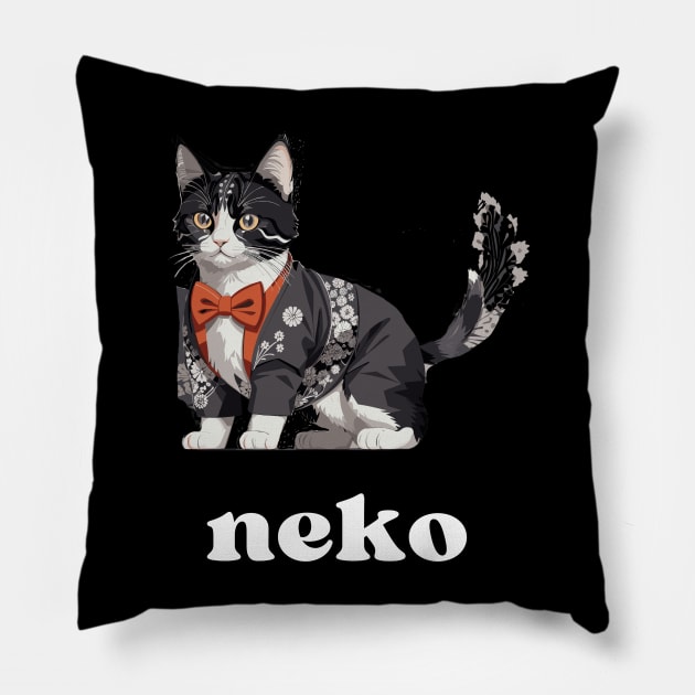 Japanese Neko Cat Pillow by Golden Eagle Design Studio