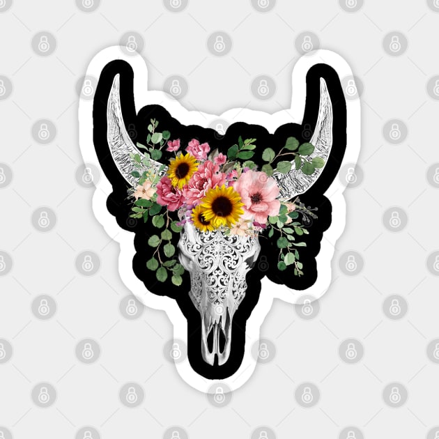 Cow skull floral 12 Magnet by Collagedream