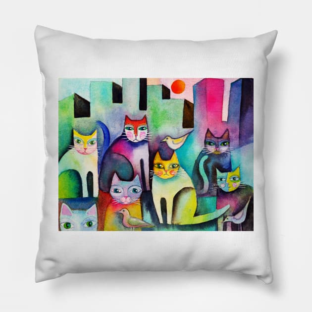 City Kitties Pillow by karincharlotte