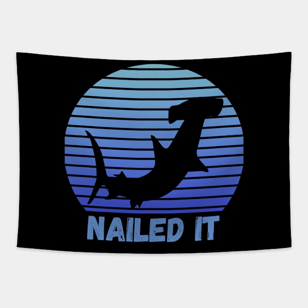 Nailed It, Funny Hammerhead Shark Blue Vintage Tapestry by Grove Designs