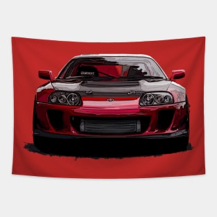 Fiery Front: Red Supra Hot Front Body Highly Explosive Posterize Car Design Tapestry