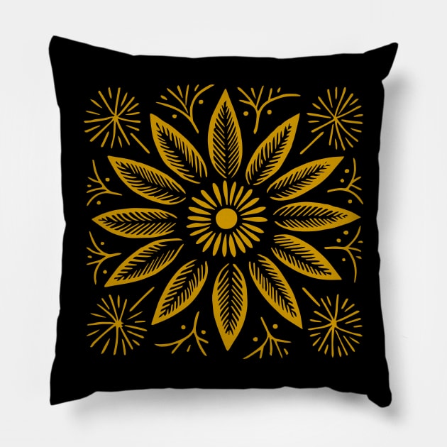 Lino Cut Flowers Pillow by n23tees