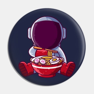 Cute Astronaut Eating Ramen Cartoon Pin