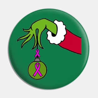 The Green Mean One holding a Awareness Ribbon Christmas ball (Pink) Pin