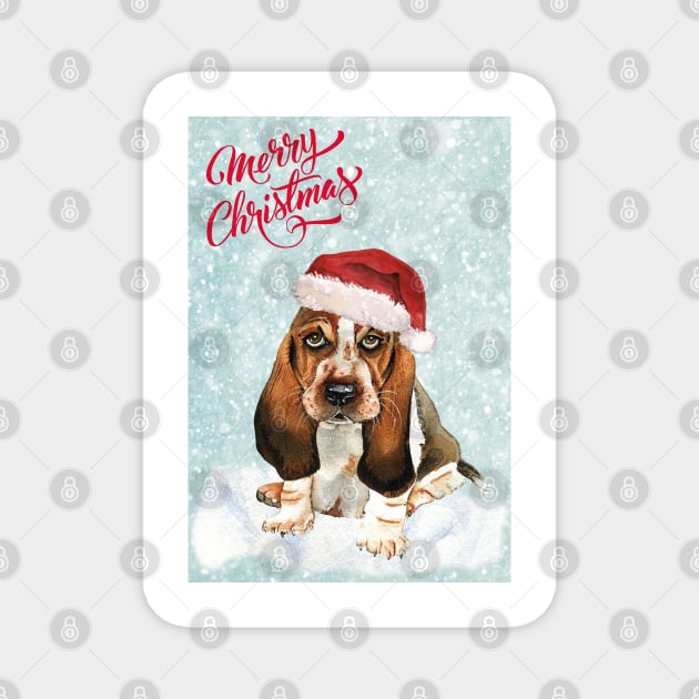 Basset Hound Merry Christmas Santa Dog Magnet by Puppy Eyes