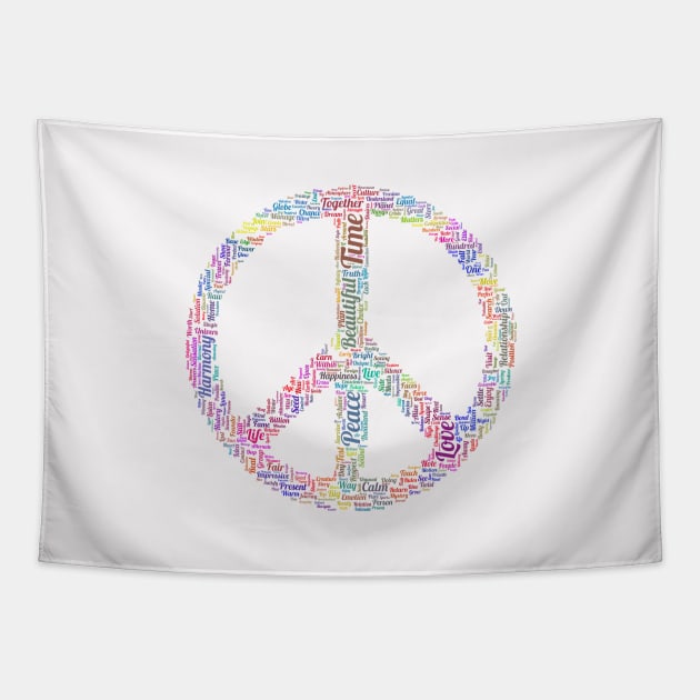 Peace Symbol Silhouette Shape Text Word Cloud Tapestry by Cubebox