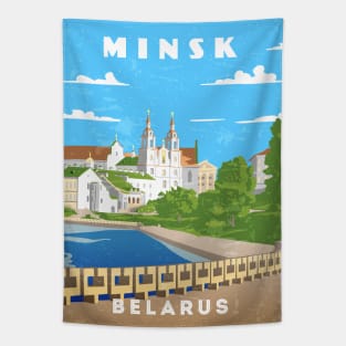 Minsk, Belarus.Retro travel poster Tapestry