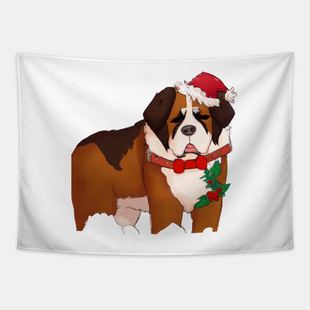 Cute St. Bernard Drawing Tapestry by Play Zoo