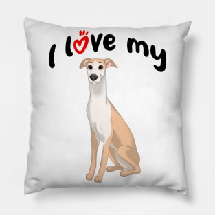 I Love My Fawn & White Whippet Dog Pillow